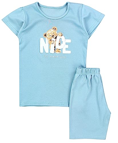 TupTam Kinder Mädchen Schlafanzug Set Kurzarm Pyjama Nachtwäsche 2-teilig Sommer, Farbe: Nice Teddybär Mintgrün, Größe: 134 von TupTam