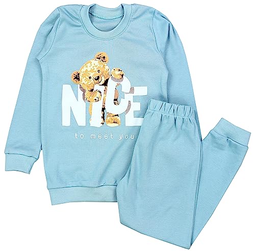 TupTam Kinder Mädchen Schlafanzug Set Langarm Pyjama Nachtwäsche 2-teilig, Farbe: Nice Teddybär Mintgrün, Größe: 116 von TupTam