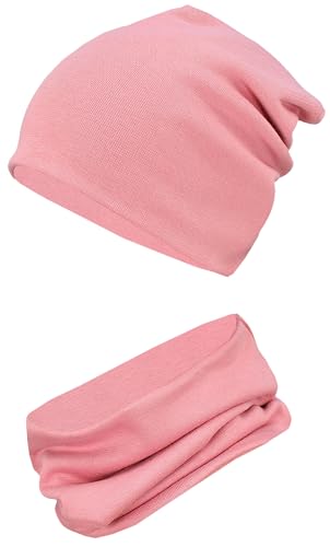 TupTam Kinder Mütze/Beanie und Schlauch Schal Set aus Jersey und Rippstoff, Farbe: Altrosa, Größe: 44-52 von TupTam