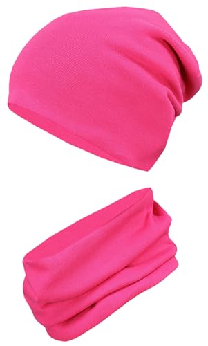 TupTam Kinder Mütze/Beanie und Schlauch Schal Set aus Jersey und Rippstoff, Farbe: Amarant, Größe: 44-52 von TupTam