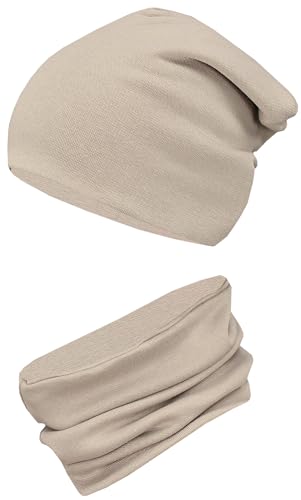 TupTam Kinder Mütze/Beanie und Schlauch Schal Set aus Jersey und Rippstoff, Farbe: Beige, Größe: 44-52 von TupTam