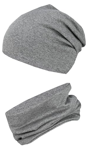 TupTam Mütze und Schal Kinder Set – Weiches Schal Mütze Set Kinder für Herbst und Winter, Farbe: Graphit Meliert, Größe: 52-56 von TupTam