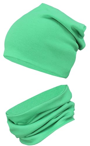 TupTam Kinder Mütze/Beanie und Schlauch Schal Set aus Jersey und Rippstoff, Farbe: Grasgrün, Größe: 44-52 von TupTam