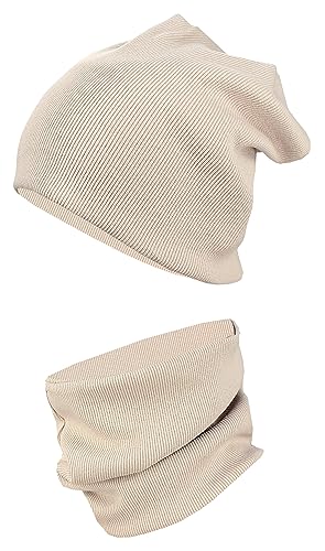 TupTam Kinder Mütze/Beanie und Schlauch Schal Set aus Jersey und Rippstoff, Farbe: Rippstoff Beige, Größe: 44-52 von TupTam