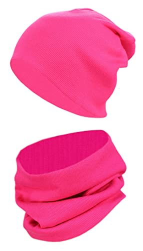 TupTam Kinder Mütze/Beanie und Schlauch Schal Set aus Jersey und Rippstoff, Farbe: Rippstoff Fuchsia, Größe: 52-56 von TupTam