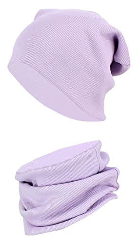 TupTam Kinder Mütze/Beanie und Schlauch Schal Set aus Jersey und Rippstoff, Farbe: Rippstoff Lila, Größe: 52-56 von TupTam