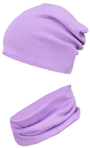 TupTam Kinder Mütze/Beanie und Schlauch Schal Set aus Jersey und Rippstoff, Farbe: Violett, Größe: 56-62 von TupTam