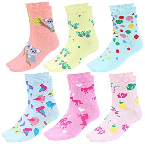 TupTam Kinder Socken Bunt Gemustert 6er Pack für Mädchen und Jungen, Farbe: Vogel Schmetterlinge Koala Rosa Blau Gelb Bunt, Socken Größe: 19-22 von TupTam