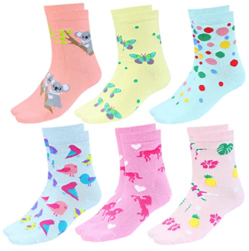 TupTam Kinder Socken Bunt Gemustert 6er Pack für Mädchen und Jungen, Farbe: Vogel Schmetterlinge Koala Rosa Blau Gelb Bunt, Socken Größe: 23-26 von TupTam