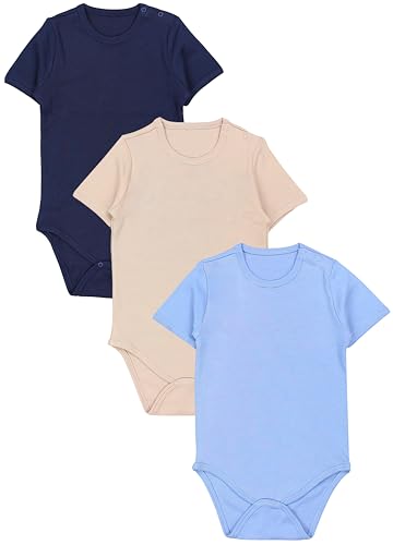 TupTam Baby Body Kurzarm – 3er Set aus 100% Baumwolle bis Größe 134, Farbe: Beige/Dunkelblau/Jeansblau, Größe: 128 von TupTam