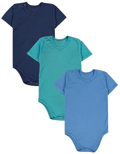 TupTam Kinder Unisex Kurzarm Body Baumwolle 3er Set, Farbe: Jeansblau/Dunkelblau/Dunkelgrün, Größe: 104 von TupTam