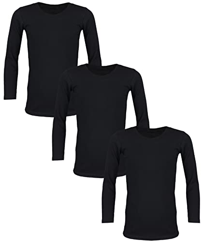 TupTam Langarmshirt Kinder – 3er Pack Unterhemden Jungen & Mädchen, 100% Baumwolle, Unisex, Farbe: Schwarz, Größe: 134 von TupTam