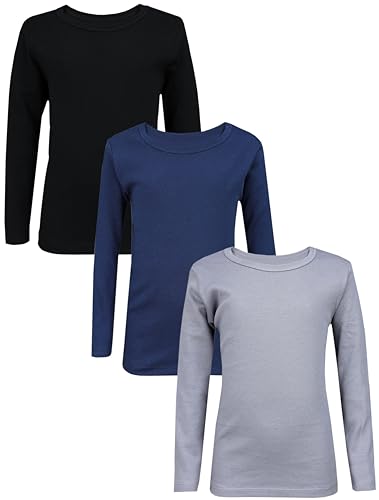 TupTam Langarmshirt Kinder – 3er Pack Unterhemden Jungen & Mädchen, 100% Baumwolle, Unisex, Farbe: Schwarz Grau Blau, Größe: 116 von TupTam
