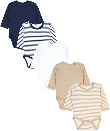 TupTam Langarmbody Baby Body 5er Set – Body Baby aus 100% Baumwolle, OEKO-TEX zertifiziert, Farbe: Streifenmix Beige Blau, Größe: 80 TupTam Langarmbody Baby Body 5er Set – Body Baby aus 100% Baumwolle, OEKO-TEX zertifiziert, Farbe: Streifenmix Beige Blau, Größe: 80 von TupTam