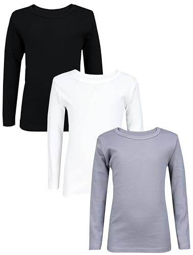 TupTam Langarmshirt Kinder – 3er Pack Unterhemden Jungen & Mädchen, 100% Baumwolle, Unisex, Farbe: Schwarz Grau Weiß, Größe: 140 von TupTam