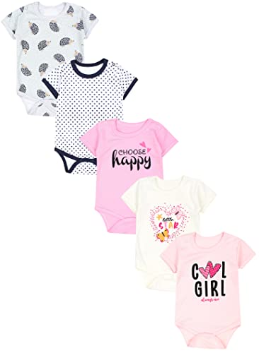 TupTam Mädchen Baby Body Kurzarm in Unifarben - 5er Pack, Farbe: Cool Girl Aprikose/Choose Happy Rosa/Herz Little Star Ecru, Größe: 74 von TupTam