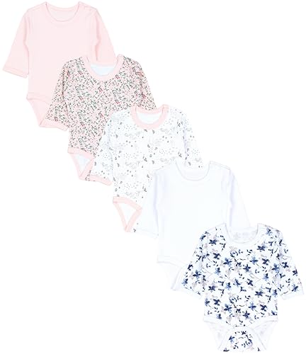 TupTam Baby Body Langarm Mädchen – 5er Pack Unifarbene Body Baby aus Baumwolle – OEKO-TEX zertifiziert, Farbe: Blumenmix Apricot Weiß, Größe: 92 von TupTam