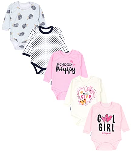 TupTam Mädchen Baby Body Langarm Unifarben 5er Pack, Farbe: Cool Girl Aprikose/Choose Happy Rosa/Herz Little Star Ecru, Größe: 98 von TupTam