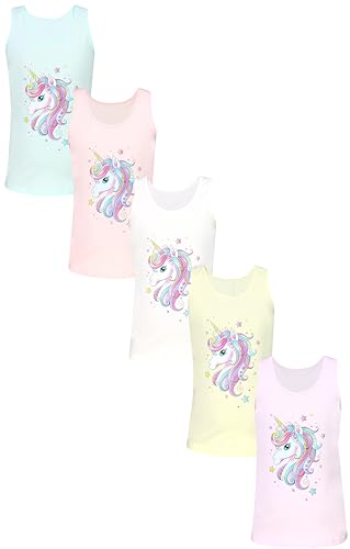 TupTam Mädchen Baumwolle Unterhemd 5er Pack Tank Top Ärmellos Kinder, Farbe: Einhorn Rosa Gelb Blau Weiß Aprikose Unicorn, Größe: 110-116 von TupTam