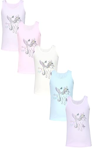 TupTam Mädchen Baumwolle Unterhemd 5er Pack Tank Top Ärmellos Kinder, Farbe: Einhorn Rosa Lila Blau Ecru Unicorn, Größe: 110-116 von TupTam