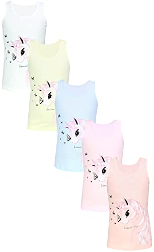 TupTam Mädchen Baumwolle Unterhemd 5er Pack Tank Top Ärmellos Kinder, Farbe: Einhorn Schmetterlinge Rosa Grau Gelb, Größe: 110-116 von TupTam