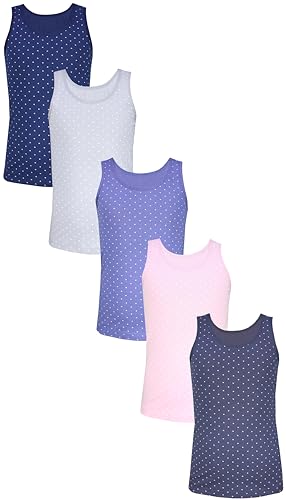 TupTam Unterhemden Mädchen Baumwoll Unterhemd 5er Pack Tank Top Ärmellos Kinder, Farbe: Herzchen Jeansblau Rosa Dunkelblau Graphite Grau, Größe: 110-116 von TupTam