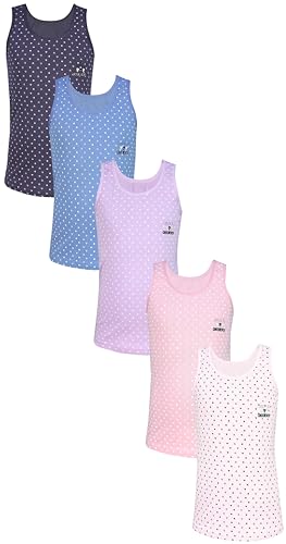 TupTam Mädchen Baumwolle Unterhemd 5er Pack Tank Top Ärmellos Kinder, Farbe: Herzen Blue Rosa Lila Ecru Violett, Größe: 122-128 von TupTam