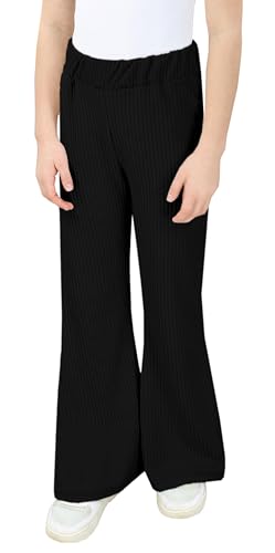 TupTam Mädchen Bootcut Moderne Hose Gerippt Schlaghose Stoffhose Elastisch, Farbe: Schwarz, Größe: 146 von TupTam