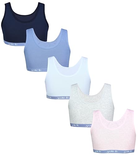 TupTam Mädchen Bustier mit Breiten Trägern 5er Pack, Farbe: Dunkelblau Blau Hellblau Grau Rosa, Größe: 146-152 von TupTam