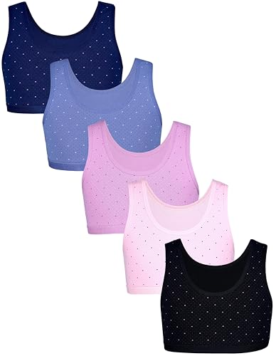 TupTam Mädchen Bustier mit Breiten Trägern 5er Pack, Farbe: Punkte Puderrosa Dunkelblau Schwarz, Größe: 158-164 von TupTam