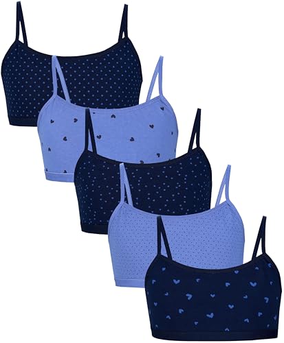 TupTam Mädchen Bustier mit Spaghettiträger 5er Pack, Farbe: Herzchen Punkte Dunkelblau, Größe: 152-158 von TupTam