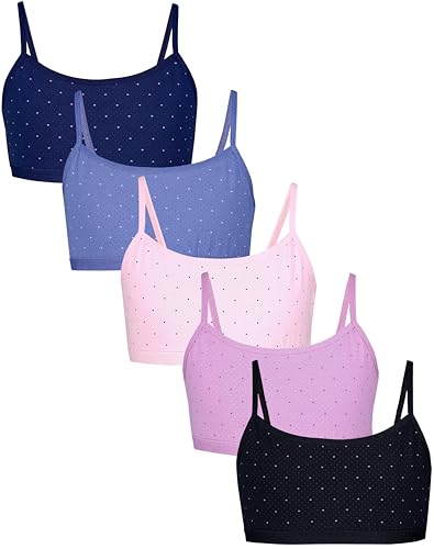 TupTam Mädchen Bustier mit Spaghettiträger 5er Pack, Farbe: Punkte Puderrosa Dunkelblau Schwarz, Größe: 140-146 von TupTam