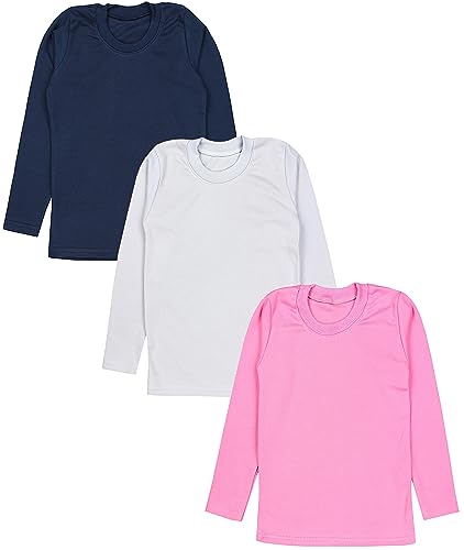 TupTam Mädchen Langarmshirt 3er Pack Langarm Unterhemden Basic Unterwäsche Shirts Unterhemd, Farbe: 3er Pack Dunkelblau/Rosa/Grau, Größe: 104 von TupTam