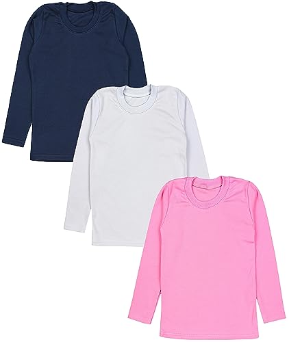 TupTam Mädchen Langarmshirt 3er Pack Langarm Unterhemden Basic Unterwäsche Shirts Unterhemd, Farbe: 3er Pack Dunkelblau/Rosa/Grau, Größe: 128 von TupTam