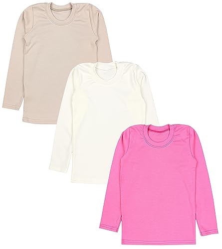 TupTam Mädchen Langarmshirt 3er Pack Langarm Unterhemden Basic Unterwäsche Shirts Unterhemd, Farbe: 3er Pack Pink/Ecru/Beige, Größe: 110 von TupTam