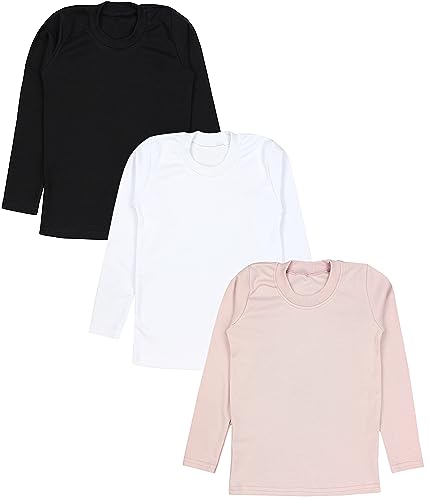 TupTam Mädchen Langarmshirt 3er Pack Langarm Unterhemden Basic Unterwäsche Shirts Unterhemd, Farbe: 3er Pack Schwarz/Weiß/Pudderrosa, Größe: 110 von TupTam