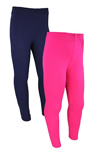 TupTam Mädchen Lange Leggings Unifarbe 2er Pack, Farbe: Dunkelblau/Pink, Größe: 152 von TupTam