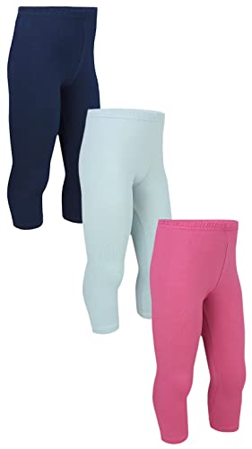 TupTam Mädchen Leggings 3/4 Capri Hose Kinder Blickdicht 3er Pack, Farbe: Dunkelblau/Dunkelrosa/Mintgrün, Größe: 122 von TupTam