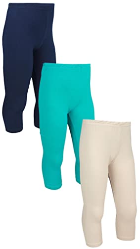 TupTam Mädchen Leggings 3/4 Capri Hose Kinder Blickdicht 3er Pack, Farbe: Dunkelblau/Petrolgrün/Beige, Größe: 104 von TupTam