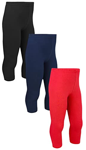 TupTam Mädchen Leggings 3/4 Capri Hose Kinder Blickdicht 3er Pack, Farbe: Schwarz Dunkelblau Rot, Größe: 122 von TupTam