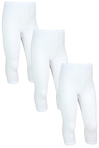 TupTam Mädchen Leggings 3/4 Capri Hose Kinder Blickdicht 3er Pack, Farbe: Weiß, Größe: 128 von TupTam