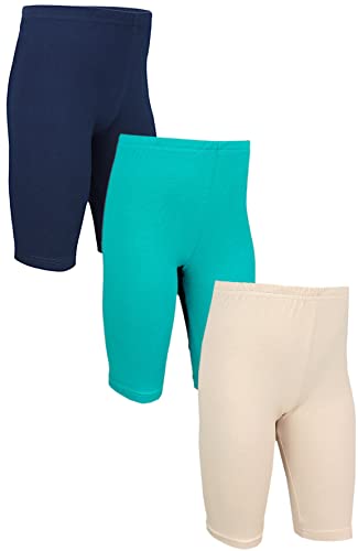 TupTam Mädchen Leggings Kurz Radlerhose 3er Pack, Farbe: Dunkelblau/Petrolgrün/Beige, Größe: 110 von TupTam