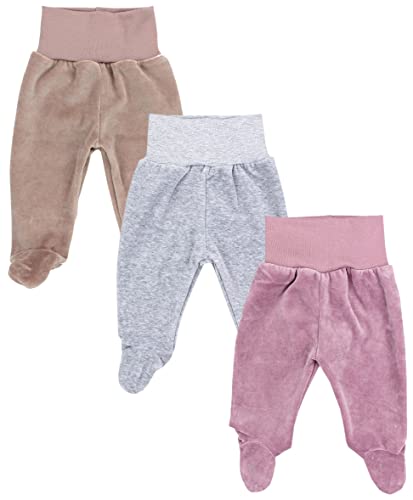 TupTam Mädchen Nicki Baby-Hose mit Fuß 3er Pack, Farbe: Melange Grau/Beige/Rosa, Größe: 56 von TupTam