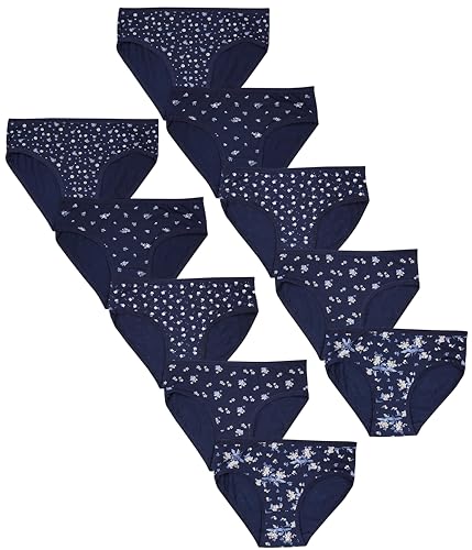 TupTam Unterhosen Mädchen 10er Pack Größe 92-170 – Bequeme Unterwäsche für Mädchen aus Baumwolle, Farbe: Slips/Blumen Dunkelblau, Größe: 164-170 von TupTam