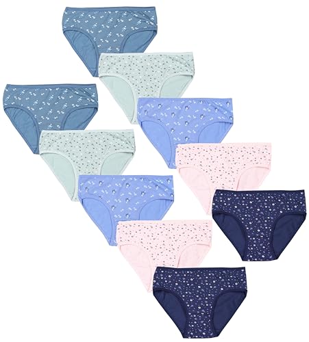TupTam Unterhosen Mädchen 10er Pack Größe 92-170 – Bequeme Unterwäsche für Mädchen aus Baumwolle, Farbe: Slips - Blümchen Dunkelblau Blau Grün Rosa Dunkeltürkis, Größe: 152-158 von TupTam