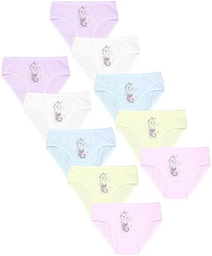 TupTam Unterhosen Mädchen 10er Pack Größe 92-170 – Bequeme Unterwäsche für Mädchen aus Baumwolle, Farbe: Unicorn Seepferd Rosa Gelb Blau Ecru Lila, Größe: 92-98 von TupTam