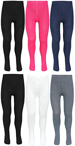 TupTam Strumpfhose Mädchen Bunt Gemustert 6er Pack – Warme Strickstrumpfhosen für Herbst und Winter, Farbe: Schwarz 2x Dunkelblau Weiß Grau Pink, Größe: 140-146 von TupTam