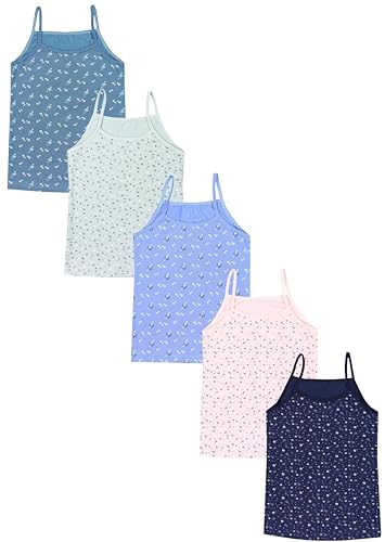 TupTam Mädchen Unterhemd Spaghettiträger Top – Atmungsaktive Unterhemden Mädchen im 5er Pack, Farbe: Blümchen Dunkelblau Blau Grün Rosa Dunkeltürkis, Größe: 158-164 von TupTam