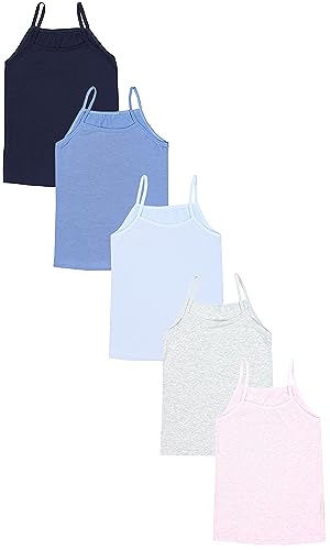 TupTam Mädchen Unterhemd Spaghettiträger Top 5er Pack, Farbe: Dunkelblau Blau Hellblau Grau Rosa, Größe: 110-116 von TupTam