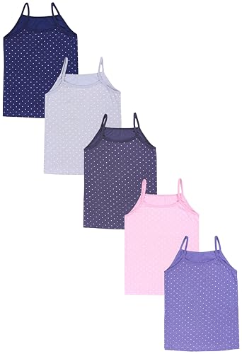 TupTam Mädchen Unterhemd Spaghettiträger Top – Atmungsaktive Unterhemden Mädchen im 5er Pack, Farbe: Herzchen Jeansblau Rosa Dunkelblau Graphite Grau, Größe: 146-152 von TupTam